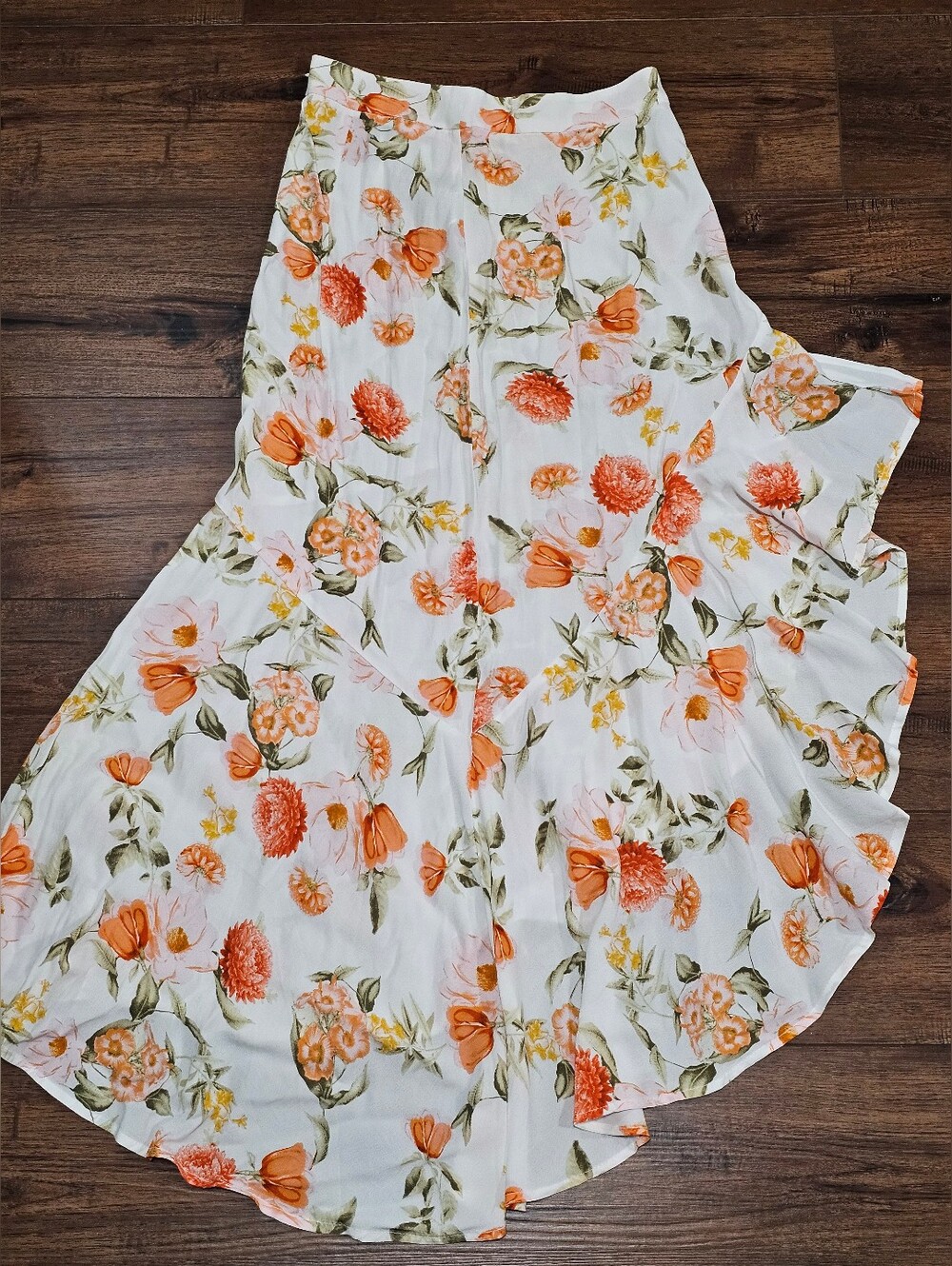 Forever 21 Floral Maxi Skirt Size Small, High-Low Asymmetrical Ruffle Zip Waist